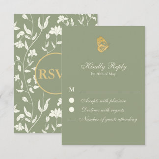 Vintage style Floral Sage and cream RSVP Card
