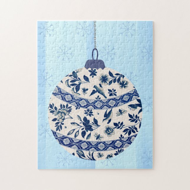 Vintage Style Flow Blue Christmas Ornament Puzzle (Vertical)