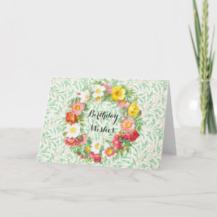 Vintage Style Flower Floral Wreath Birthday Card