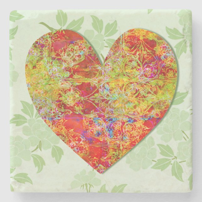 Vintage Style Flower Heart Art Coaster (Front)