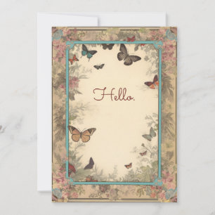 Vintage Style Flowers Butterflies Hello Flat