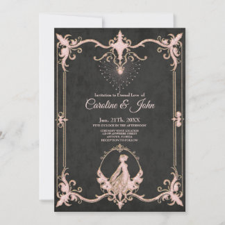 Vintage style frame with intricate floral designs invitation