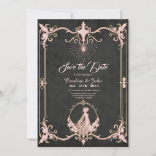 Vintage style frame with intricate floral designs  save the date
