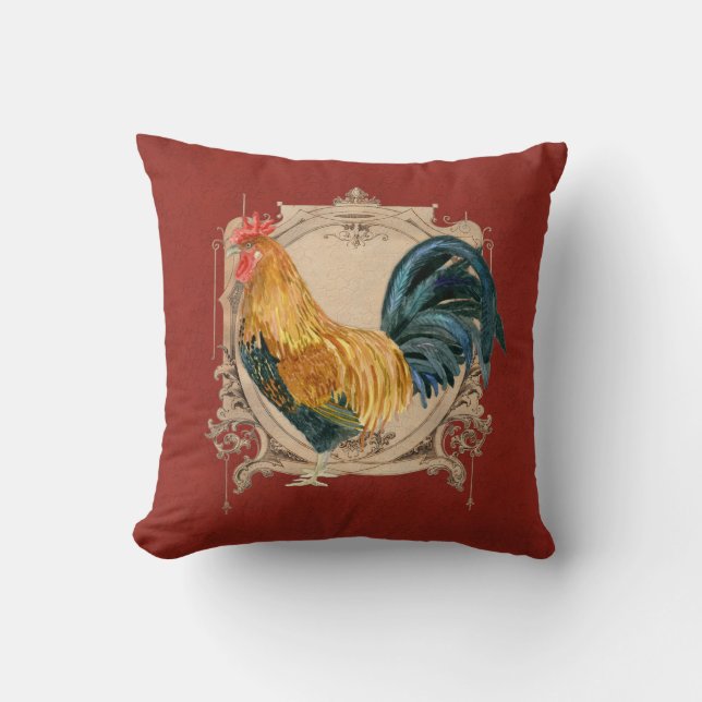 Vintage Style French Country Rustic Barn Rooster Cushion (Front)