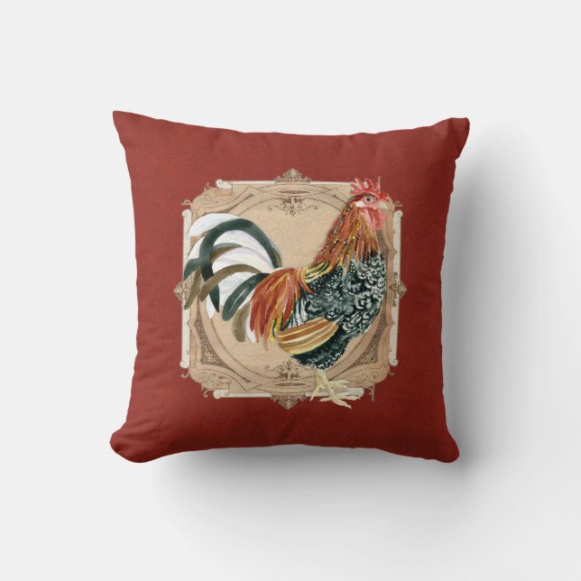 Vintage Style French Country Rustic Barn Rooster Cushion (Front)