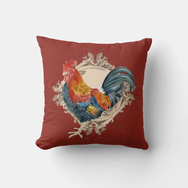 Vintage Style French Country Rustic Barn Rooster Cushion (Front)