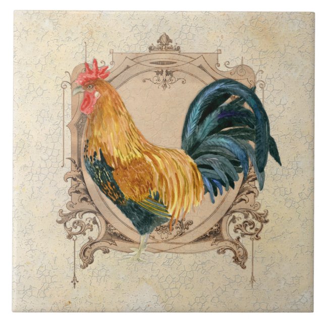 Vintage Style French Country Rustic Barn Rooster Tile (Front)