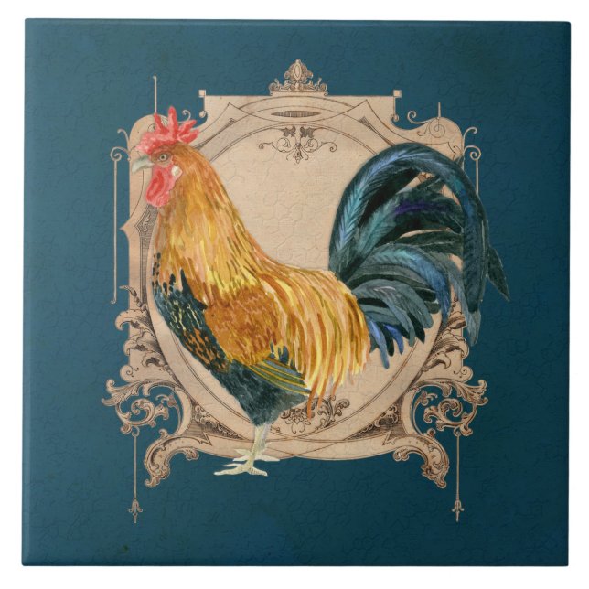 Vintage Style French Country Rustic Barn Rooster Tile (Front)