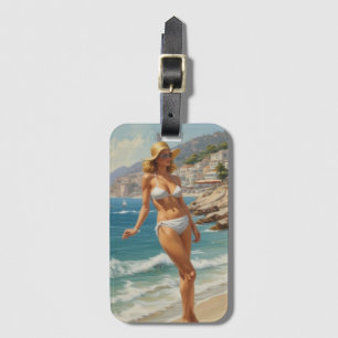 Vintage Style French Riviera Travel Beach Girl Luggage Tag
