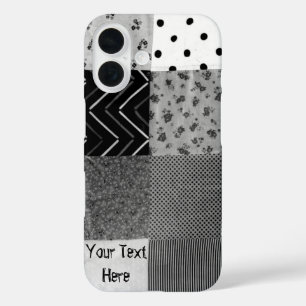 vintage style fun patchwork squares black white iPhone 16 case