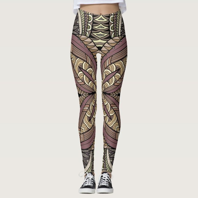 Vintage style geometric boho pattern leggings (Front)