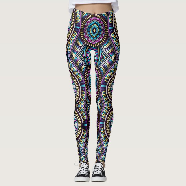 Vintage style geometric pattern leggings (Front)