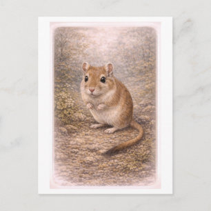 Vintage-Style Gerbil Illustration Postcard