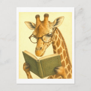 Vintage-Style Giraffe Reading Postcard