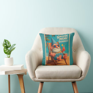 Vintage Style Gnome Beach Vacation Design Cushion