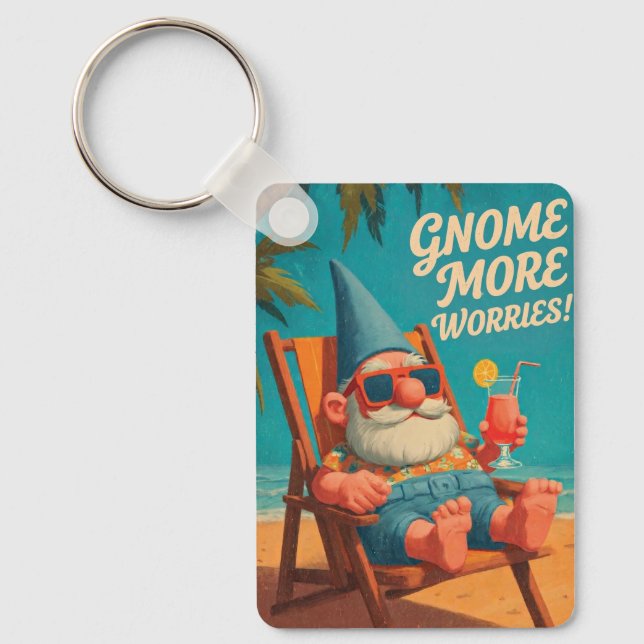 Vintage Style Gnome Beach Vacation Design Key Ring (Front)