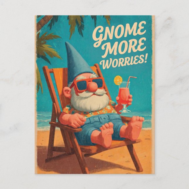 Vintage Style Gnome Beach Vacation Design Postcard (Front)