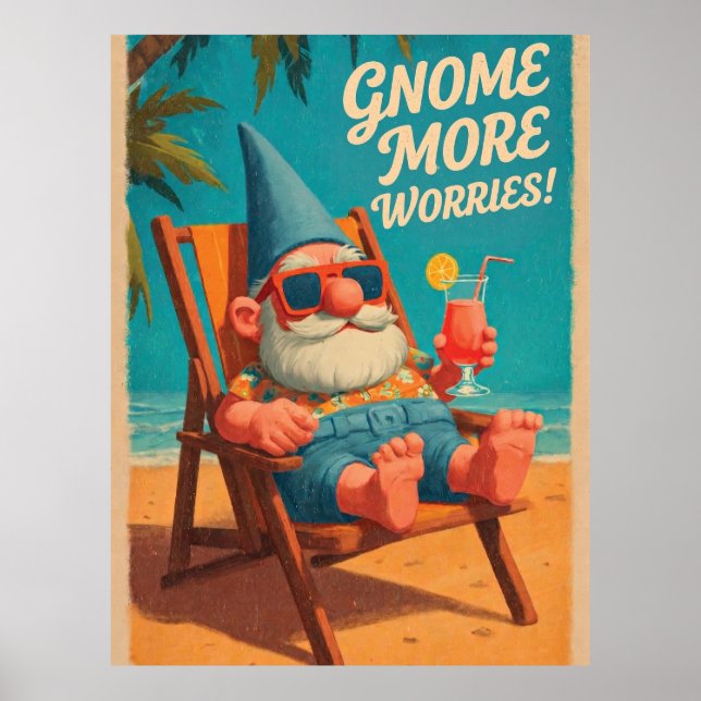 Vintage Style Gnome Beach Vacation Design Poster (Front)