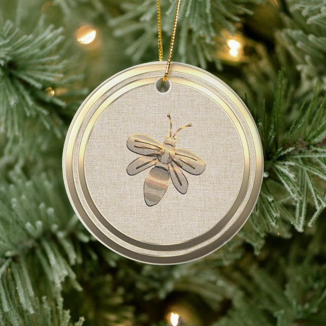 Vintage Style Gold Christmas Bee Ceramic Ornament (Tree)