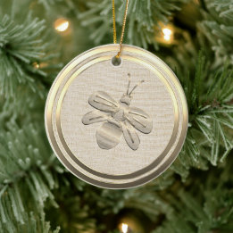 Vintage Style Gold Christmas Bee Ceramic Ornament