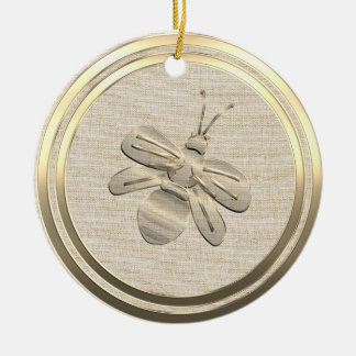 Vintage Style Gold Christmas Bee Ceramic Ornament
