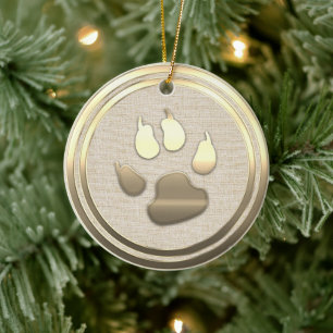 Vintage Style Gold Dog Paw Ceramic Ornament