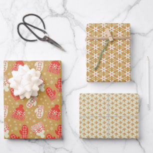Vintage style golden Christmas hats & mittens  Wrapping Paper Sheet