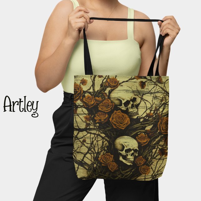 Vintage style Gothic skulls and roses tote bag (Creator Uploaded)