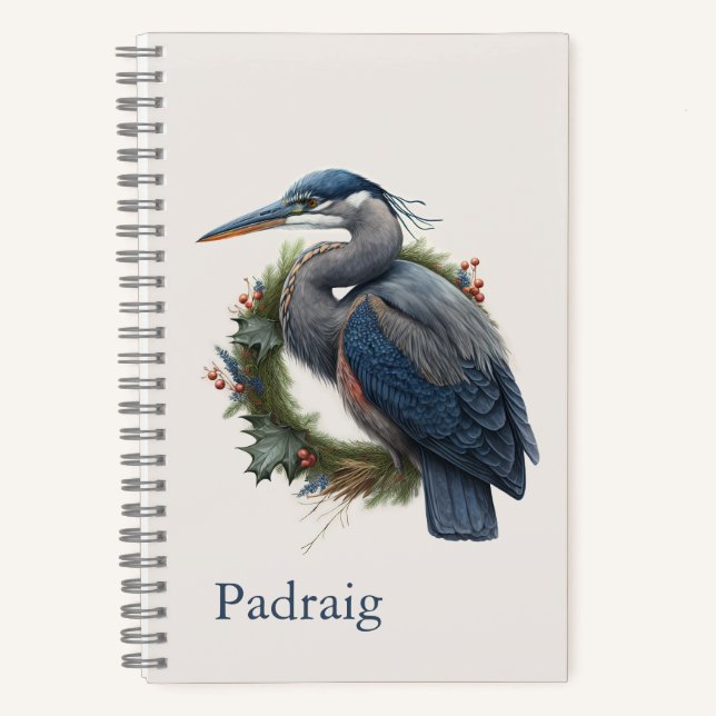 Vintage Style Great Blue Heron Notebook (Front)
