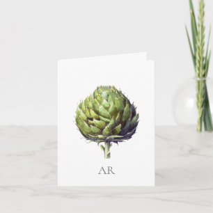 Vintage style green Artichoke flower art Note Card