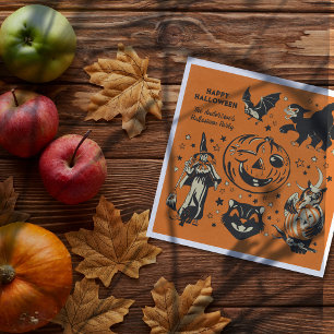 Vintage Style Halloween Graphics Personalised Napkin