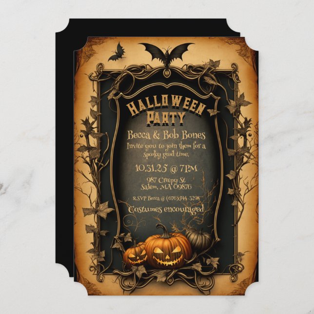 Vintage Style Halloween Invitation - Customisable (Front/Back)