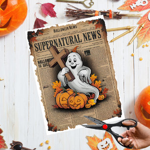 Vintage Style Halloween Newspaper Cross Ghost  Tissue Paper