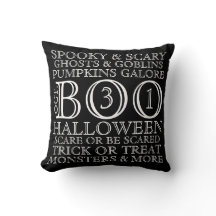 Vintage Style Halloween Typography Pillow - B&W