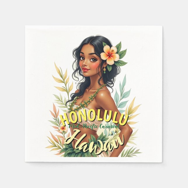 Vintage Style Hawaii Travel Honolulu Hula Girl Napkin (Front)