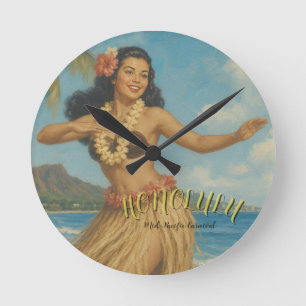 Vintage Style Hawaii Travel Round Clock