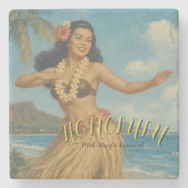 Vintage Style Hawaii Travel Stone Coaster (Front)
