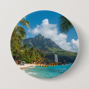 Vintage Style Hawaiian Blue Sea Palms Sky Travel 7.5 Cm Round Badge