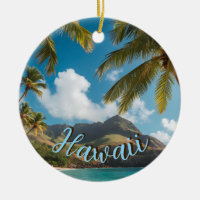 Vintage Style Hawaiian Blue Sea Palms Sky Travel