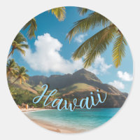 Vintage Style Hawaiian Blue Sea Palms Sky Travel