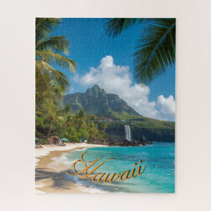 Vintage Style Hawaiian Blue Sea Palms Sky Travel Jigsaw Puzzle