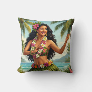 Vintage Style Hawaiian Hula Girl Travel Cushion