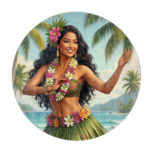 Vintage Style Hawaiian Hula Girl Travel Cutting Board