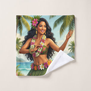 Vintage Style Hawaiian Hula Girl Travel Wash Cloth