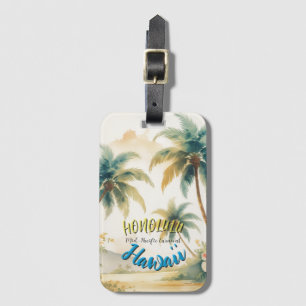 Vintage Style Hawaiian Seascape Palms Travel Art Luggage Tag
