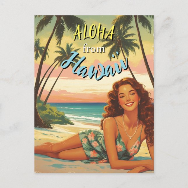 Vintage Style Hawaiian Travel Aloha from Hawaii Postcard (Front)