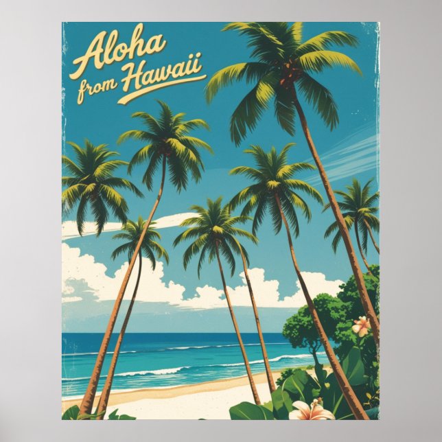 Vintage Style Hawaiian Travel Aloha From Hawaii Poster (Front)