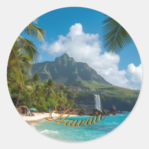 Vintage Style Hawaiian Travel Coast Blue Sea Classic Round Sticker