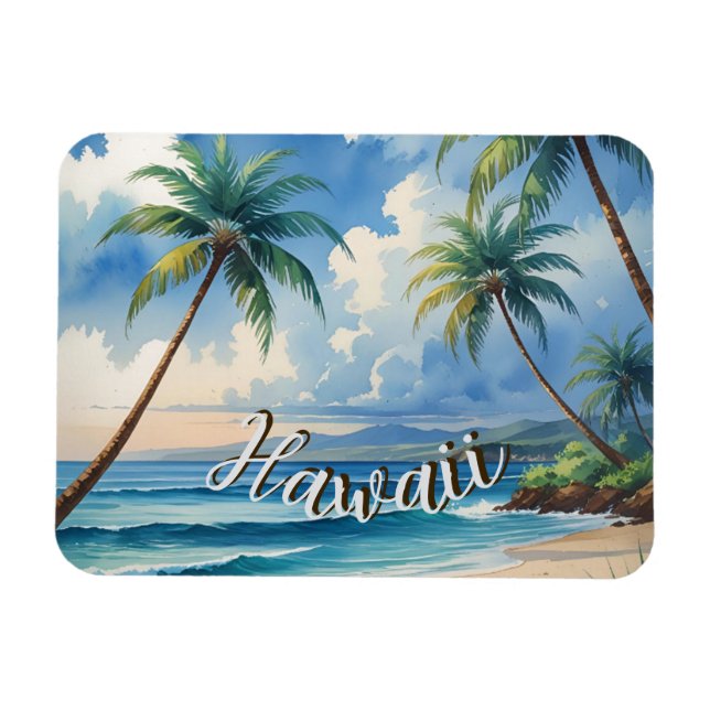 Vintage Style Hawaiian Travel Coast Blue Sea Magnet (Horizontal)