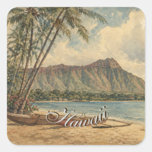 Vintage Style Hawaiian Travel Coast Sea Square Sticker